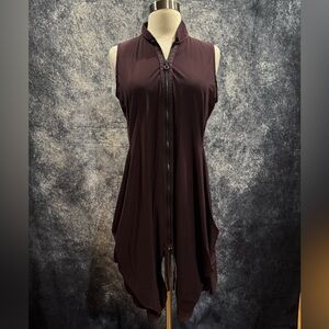 Sun Light Paris sleeveless zipper asymmetrical drape hem burgundy dress
